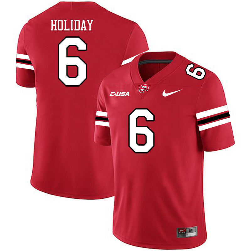 Western Kentucky Hilltoppers #6 Jimmy Holiday College Football Jerseys Stitched Sale-Red